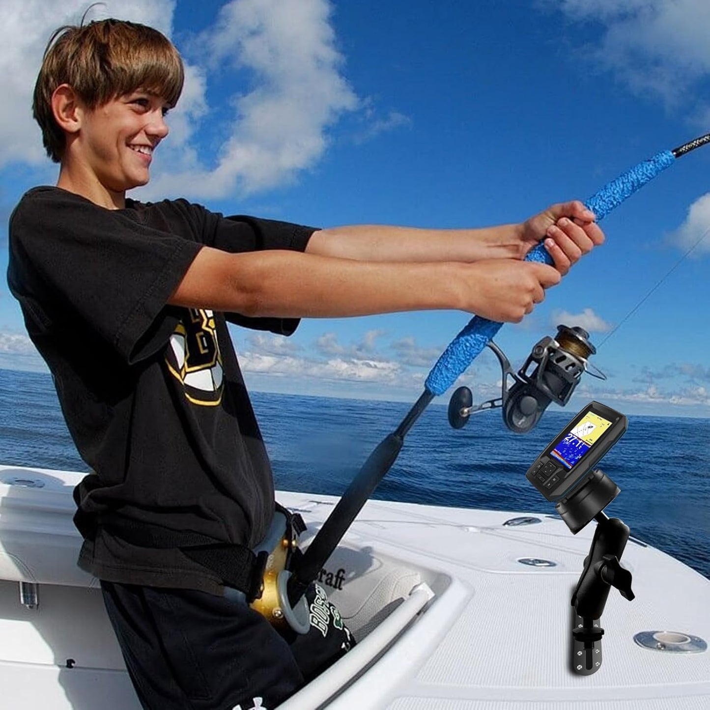 Fish Finder Mount, Aluminum Arm Extension, T-Bolt Attachment for Track Systems, B Size Ball Mount Compatible with RAM, Double AMPS Round Plate for GPS/Boats/Industry