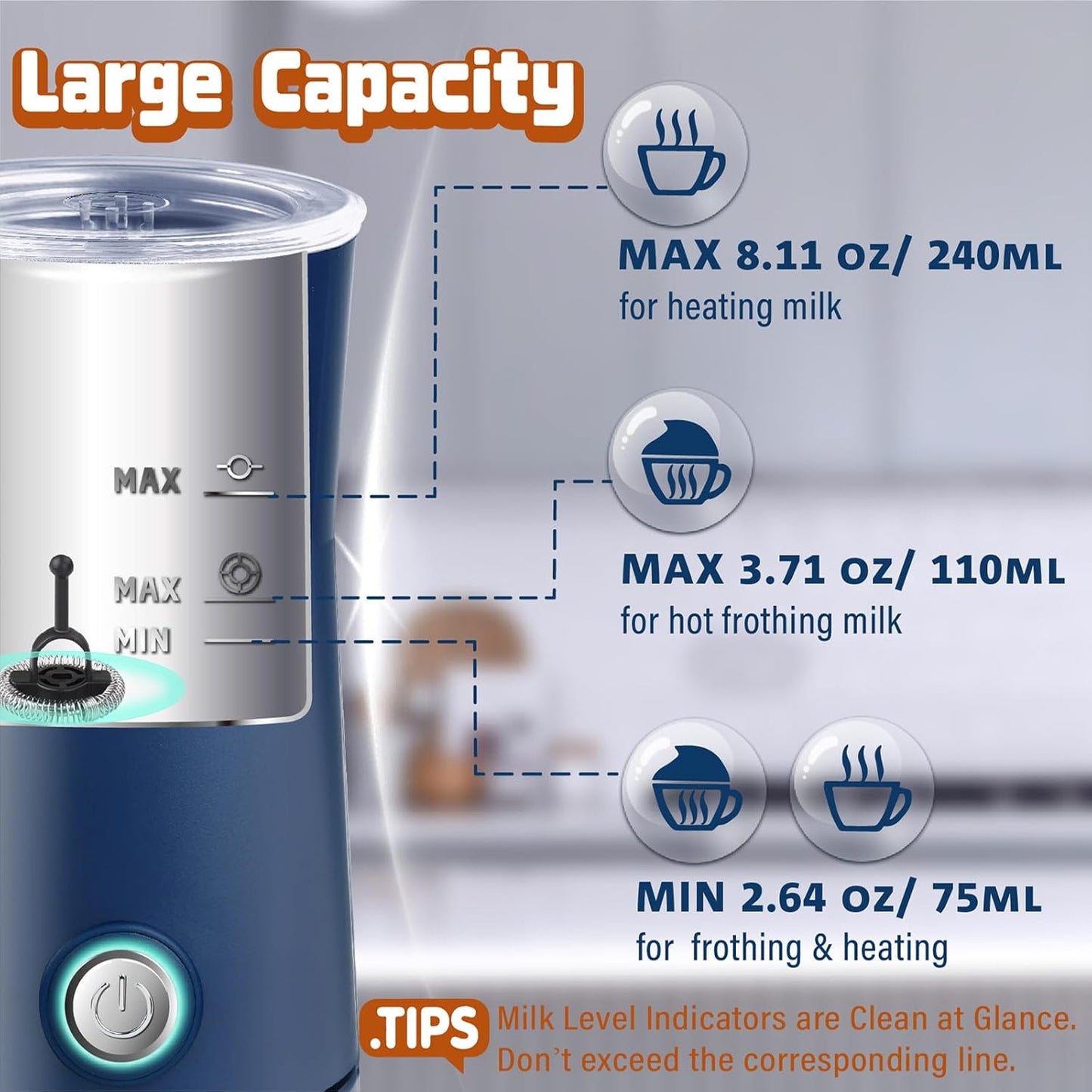 Seydere Simple Milk Frother, 2 in 1 Milk Steamer and Frother, Electric Milk Steamer, Milk Warmer and Hot Milk Foam Maker for Latter, Macchiato, Cappuccinos (White)