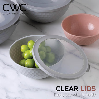 COOK WITH COLOR Mixing Bowls with TPR Lids - 12 Piece Plastic Nesting Bowls Set Includes 6 Prep Bowls and 6 Lids, Microwave Safe Mixing Bowl Set (Mint)