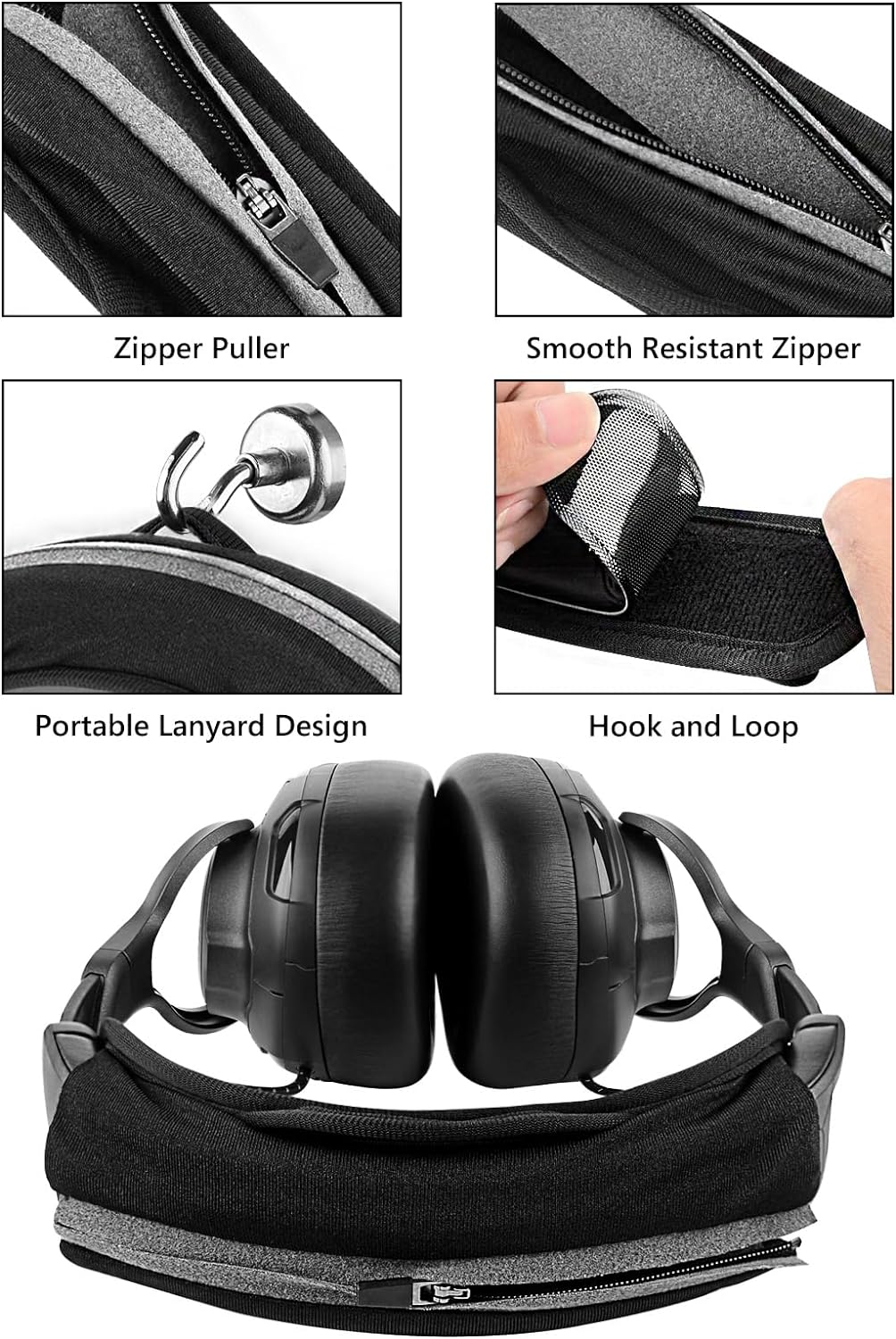 Geekria Hook and Loop Headband Cover + Pad Set, Protector with Zipper Closure Compatible with Medium Sized Headphones, Easy DIY Installation (Protein Leather/Black)