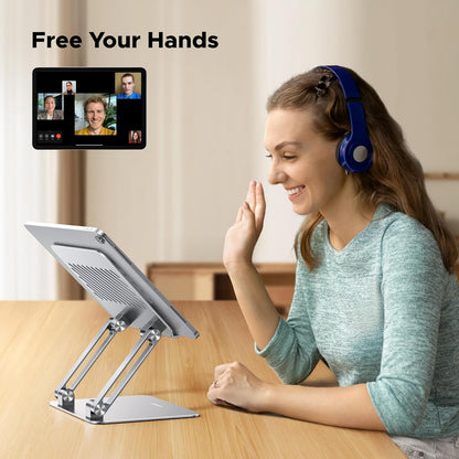 UGREEN Tablet Stand Holder for Desk, Aluminum Desktop Tablet Holder Dock Adjustable Foldable Riser Compatible with iPad Pro 12.9, 9.7, 10.5, iPad Air, iPad mini, Surface Pro, Galaxy Tab, Silver