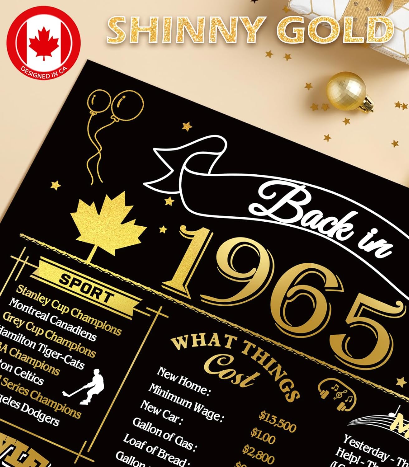 50th Birthday Card, Jumbo CANADA 25x20cm Back in 1975, Gilding Happy 50th Birthday Decoration for Woman, Men, Funny 50 Birthday Gifts for Wife, Husband, Him, Her, Mom