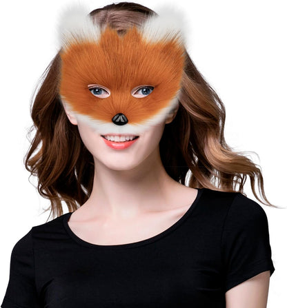 hbbhml Animal Fox Wolf Mask Halloween Party Cosplay Costumes Props Plush Cat Half Face Masks Christmas Masquerade