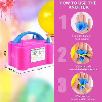 Electric Balloon Pump,Balloon Inflator, Dual Nozzle Electric Air Pump,Balloon Pump Balloons Blower 110V 600W for Party Decoration with Gifts:2 Balloon Tying Tools (Rose red)