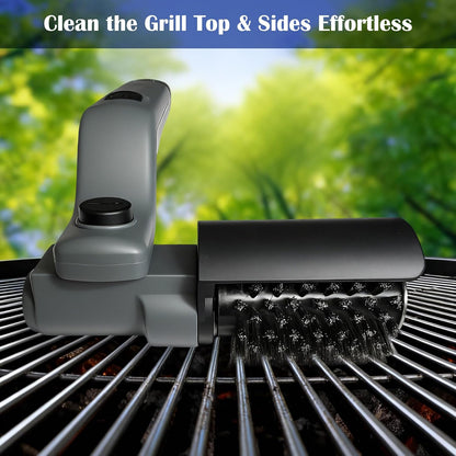 Cordless Electric Grill Brush with Adjustable Angle, 3-Speed Power Motor & Stainless Steel Head - Rechargeable, 90-Min Runtime, Waterproof Grill Cleaner for BBQ Grates & Griddles (Gray)