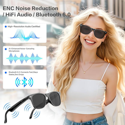 2025 Bluetooth Smart Glasses for Men Women with 163 Language Translation,7 Day Ultra-Long Standby,UV Protection,IP65 Waterproof,Wireless Music & Calls,Multifunctional Sunglasses for Android iOS
