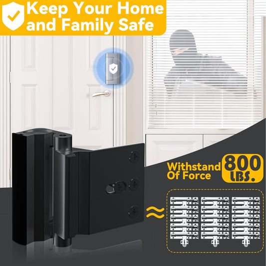 Heavy-Duty Door Reinforcement Lock for Inward Swinging Doors, Withstands 800 lbs, Pin Tumbler Security Lock, Drill-In Installation, Extra Home Security & Privacy (2 Pack, Black) - PuriLite