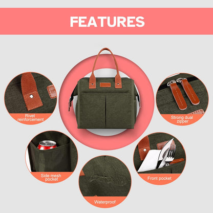 Lunch Bag for Women & Men, Insulated Lunch Box Cooler Tote Bags, Adult Reusable Lunch Boxes with Water Resistant for Work, Travel and Picnic (Grey)