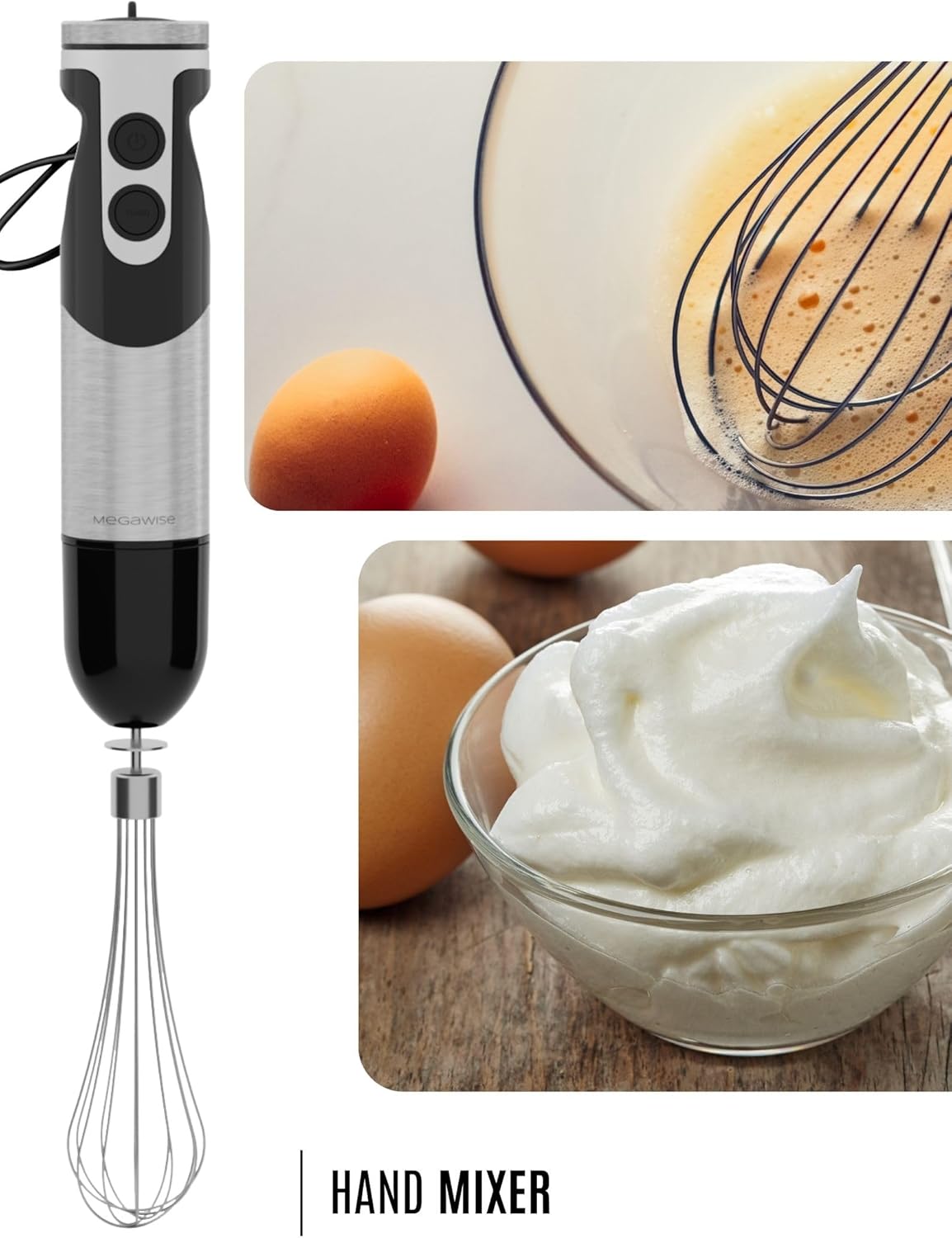 MEGAWISE new Hand Blender Series Only one Hand Blender,no attachments,12-Speed,Includes Powerful Blender Stick- Easy to Clean and Perfect for Smoothies, and More (Black)