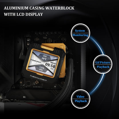 Thermalright FW 360 Black ARGB-360mm AIO CPU Liquid Cooler,IPS LCD Screen with 320 * 240 Resolution,for AM5/Intel LGA1700,‘2.4 inch’Magnet-Absorbent LCD Screen for Images -Black