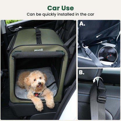 Pecute Collapsible Dog Crate for Pets＜15kg, Pet Carrier Stable and Light Weight, Soft Dog Crate with Breathable Windows, Portable Dog Carrier with Curtain 61×45×52 cm (Green)