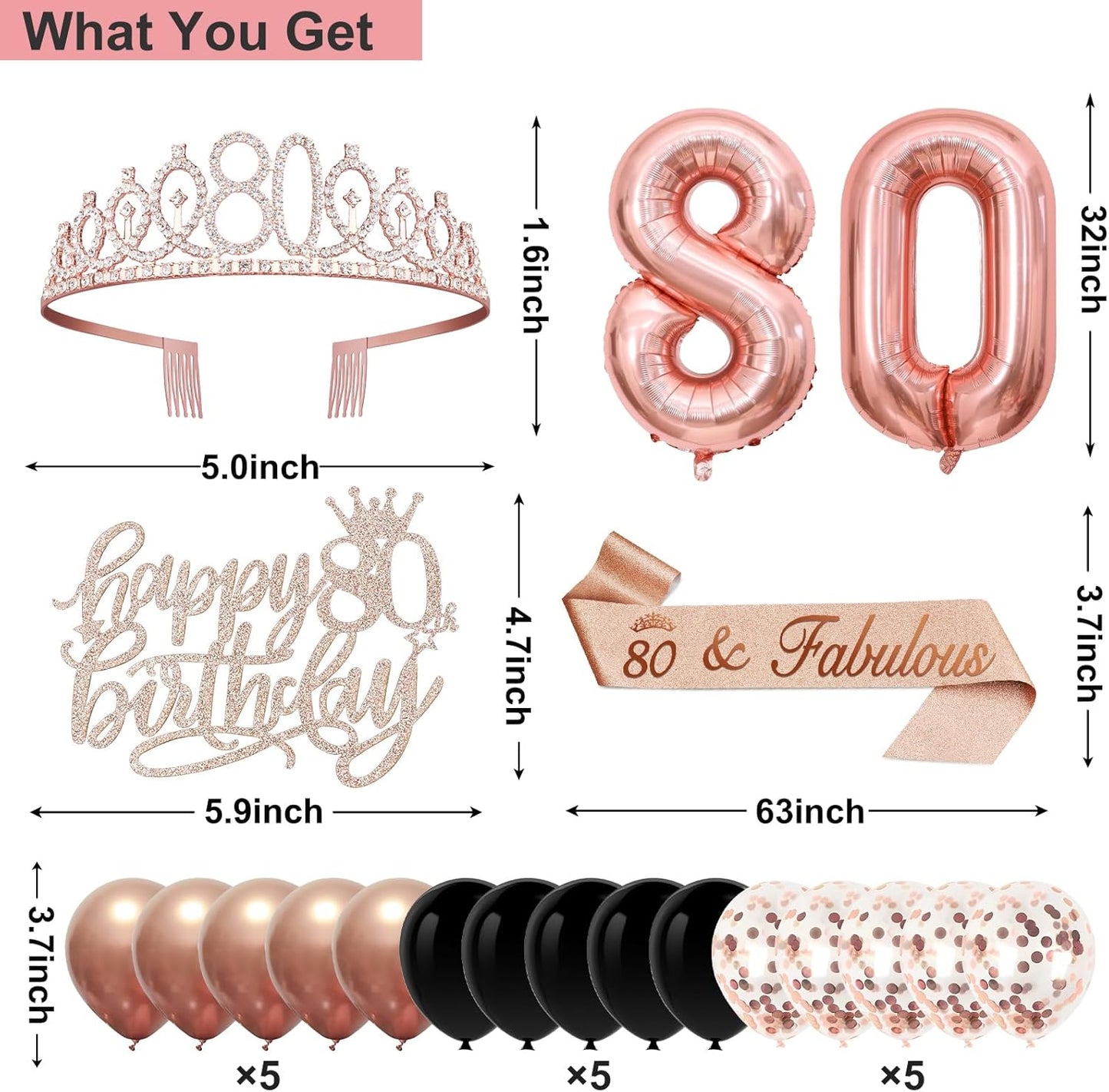 40th Birthday Decorations for Women,32pcs 40th Birthday Party Decorations,Including Backdrop, Crown,Sash,banner, Hanging Swirl,Cake Topper,balloons,Paper Fans,Anniversary Card and paper fans