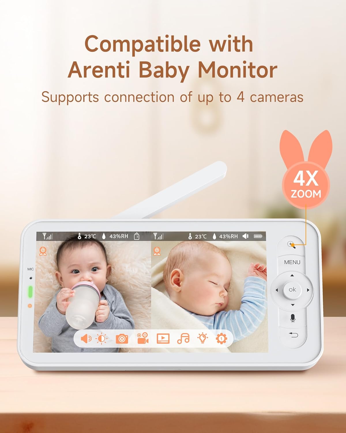 Arenti Baby Monitor 2 Cameras, 2K Smart Baby Camera 2PC with 5-Inch Upgraded Wireless Display 1PC, Super Night Vision, Lullabies, Cry & Motion Detection, Temp & Humidity Sensor, Two Way Audio, ‎Wifi 6