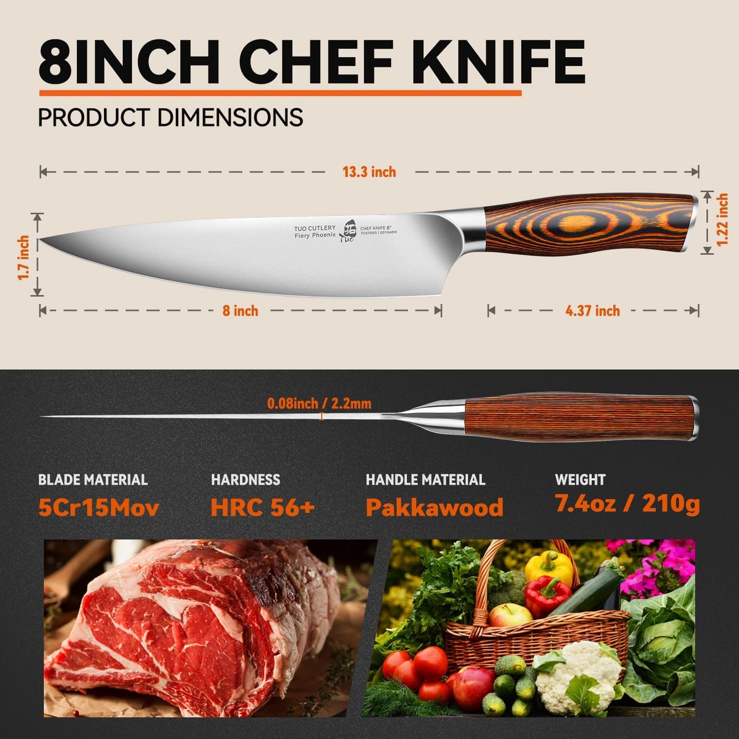 TUO Boning Knife - Razor Sharp Fillet Knife - High Carbon German Stainless Steel Kitchen Cutlery - Pakkawood Handle - Luxurious Gift Box Included - 7 inch - Fiery Phoenix Series