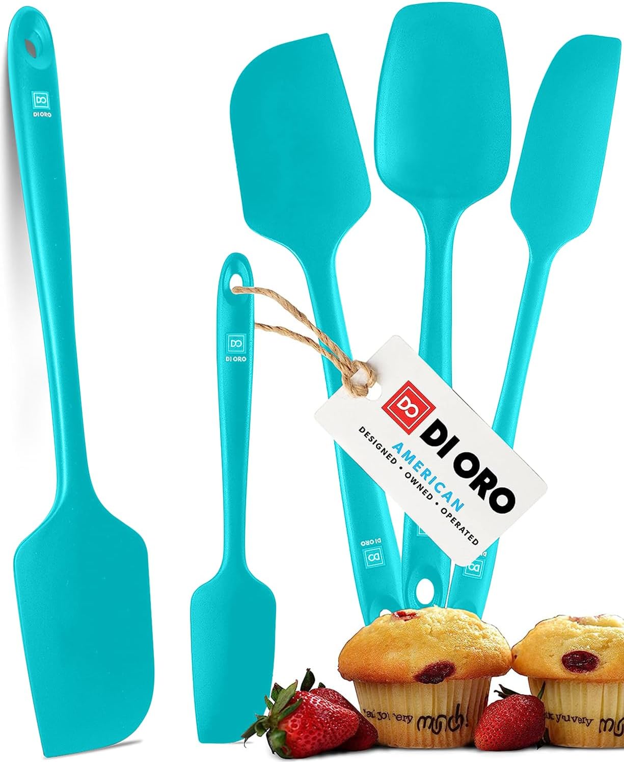 DI ORO Silicone Spatula Set - Rubber Kitchen Spatulas for Baking, Cooking, & Mixing - 600°F Heat-Resistant & BPA Free Silicone Scraper Spatulas for Nonstick Cookware - Dishwasher Safe (5pc, Black)