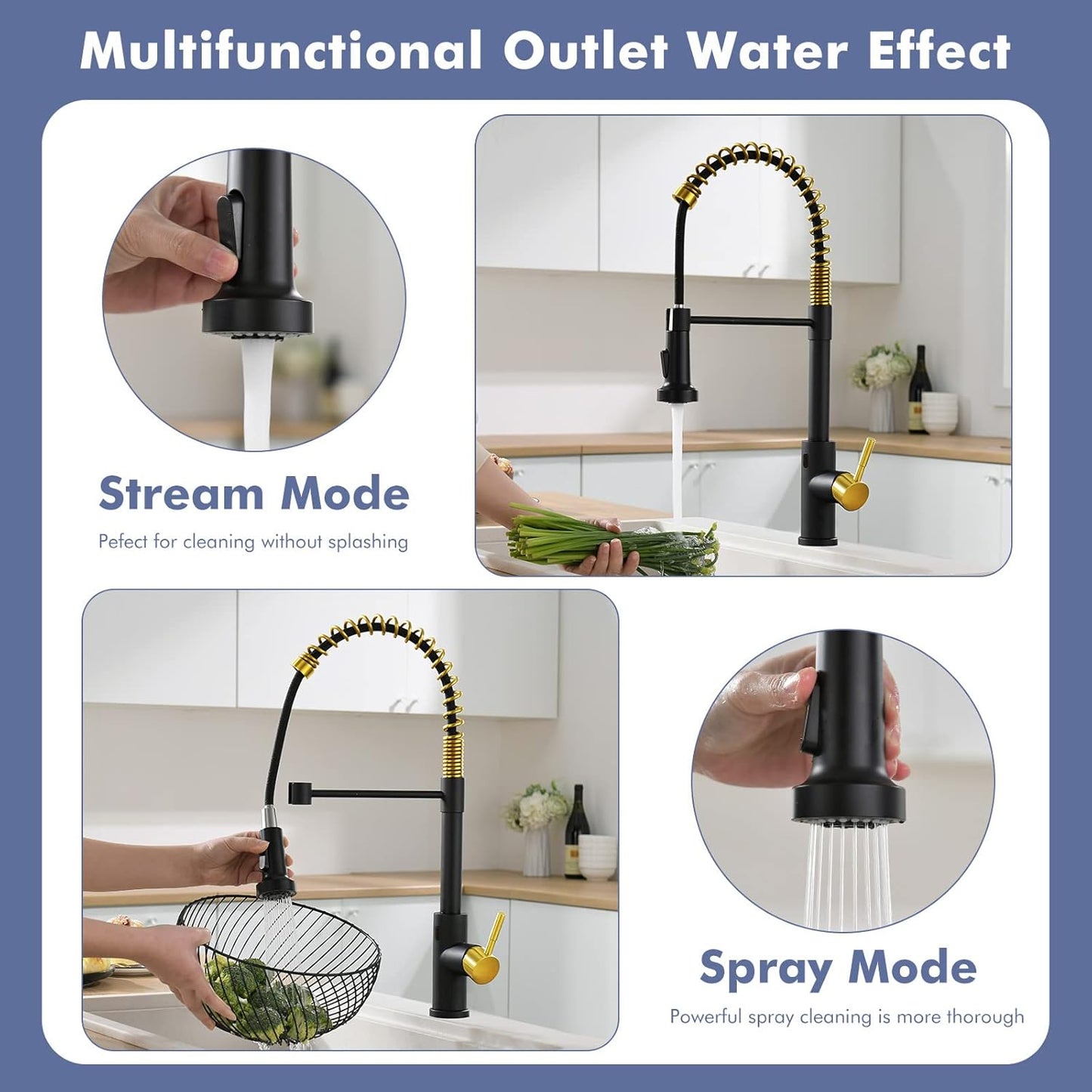 GIMILI Touchless Spring Kitchen Faucet with Pull Down Sprayer, Single Handle Motion Sensor Activated Hands-Free Kitchen Sink Faucet, Single Hole Smart Kitchen Faucet, Solid Brass, Matte Black