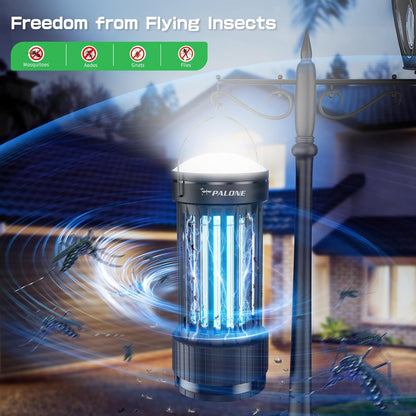 PALONE Bug Zapper, 4000mAh Electric Bug Zapper with LED Light, Retractable Fly Zapper with 3 Levels of Lighting Intensity Used for Indoor Outdoor