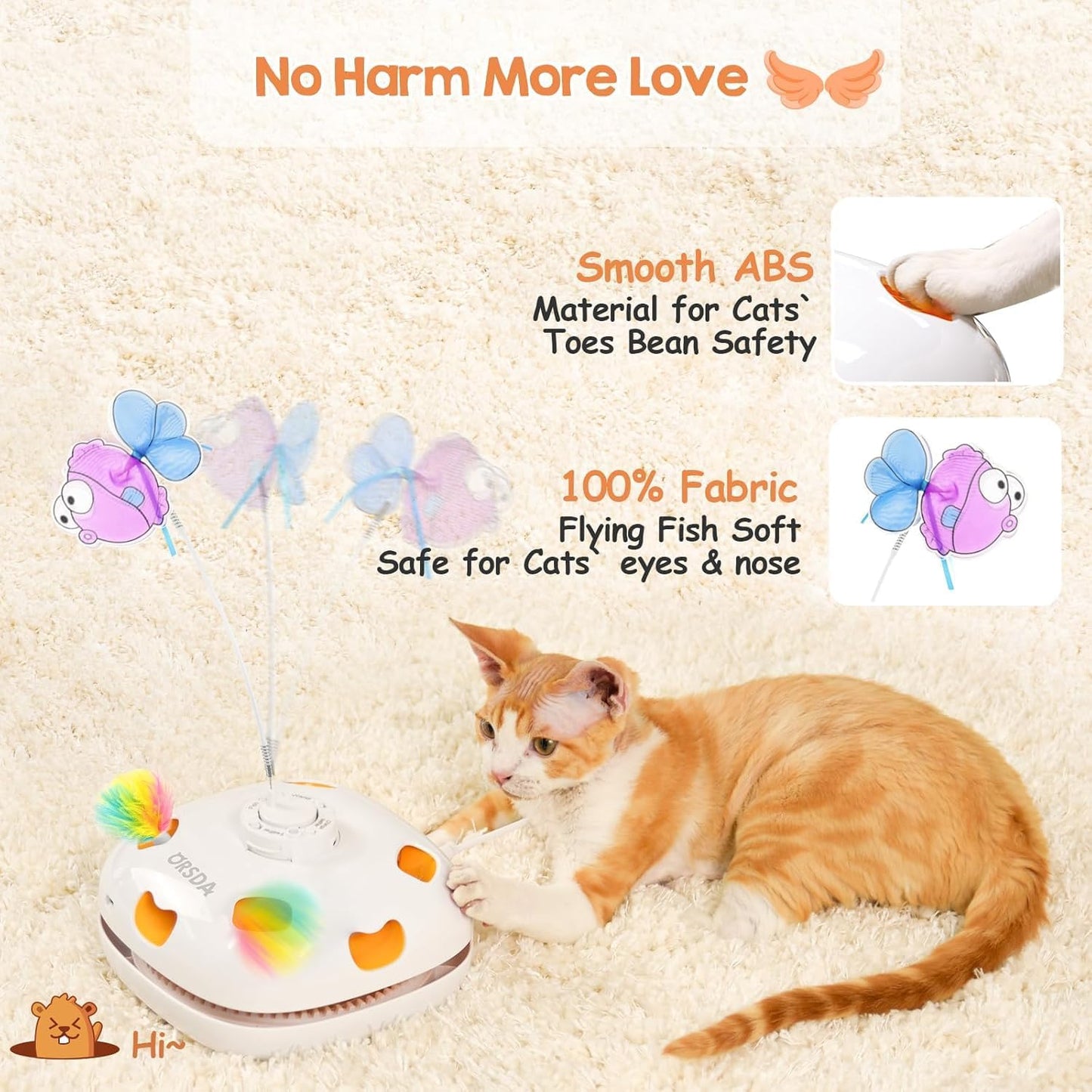 ORSDA Cat Toys Interactive, 4 in 1 Automatic Cat Toy, Hide and Seek, Whack a Mole, Magic Wand, Chasing Feather, with 4 Replacements, USB Rechargeable, for All Breed Sizes