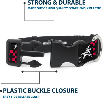 Buckle-Down PC-W21909-M Dog Collar Plastic Clip Buckle, 1"x11"-17", Star Black/White