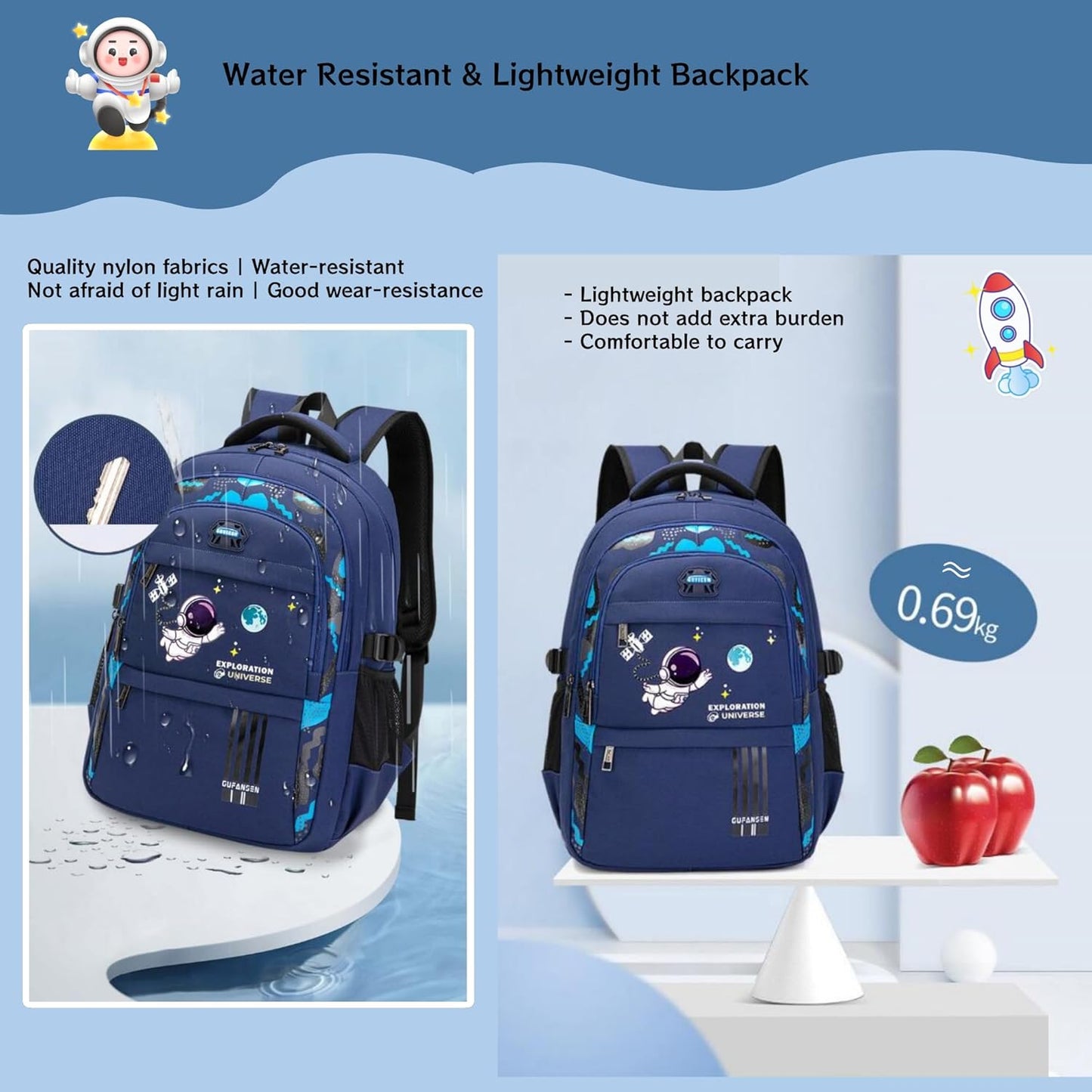 MITOWERMI Astronaut-space Backpack for Boys-Girls Elementary Middle School Bags for Girls Kids Bookbag