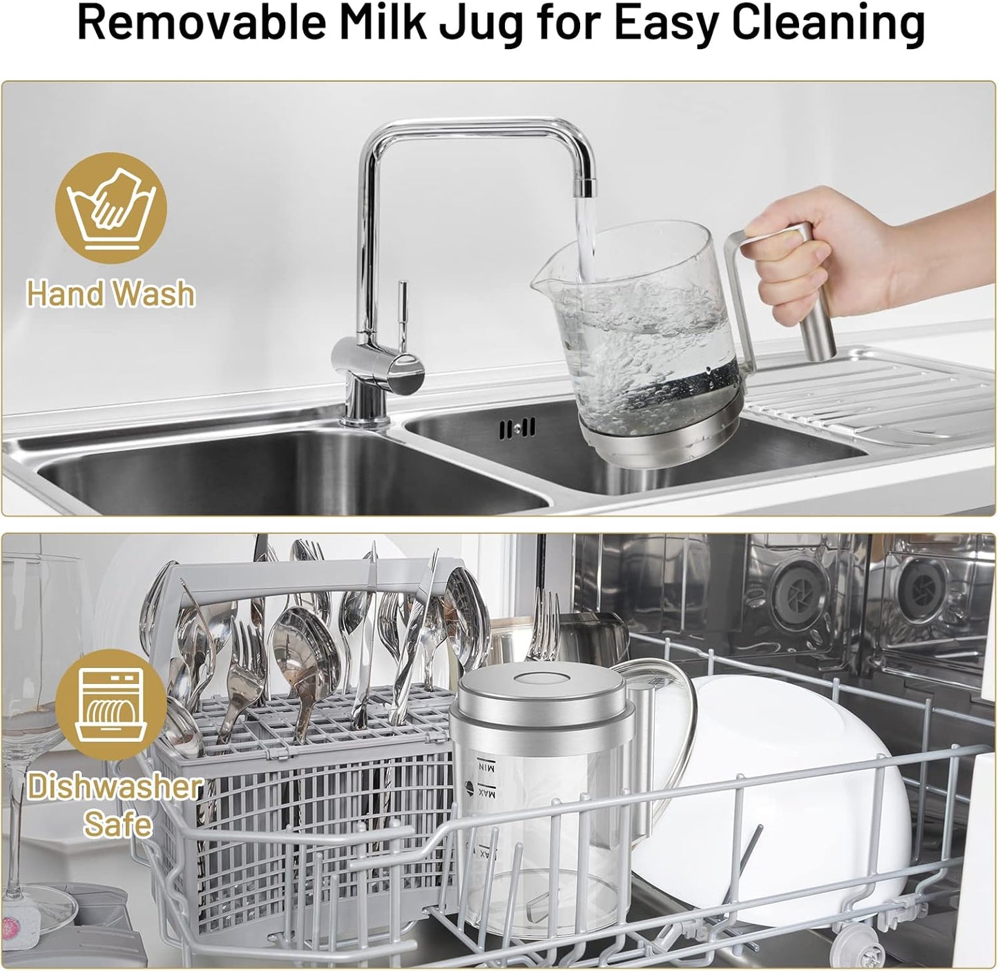 Secura Detachable Milk Frother and Steamer, 17oz Electric Milk Warmer 4-in-1 Hot/Cold Foam Maker for Latte, Cappuccinos, Macchiato, Hot Chocolate