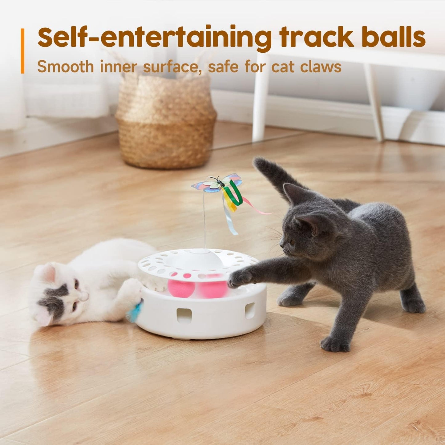 Potaroma Cat Toys 3-in-1 Smart Interactive Electronic Kitten Toy, Random Moving Ambush Feather, Fluttering Butterfly, Catnip Bell Balls, Dual Power Supplies, Indoor Exercise Cat Kicker (Light Pink)