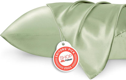 Bedsure Satin Pillow Case Queen Size 2 Pack, Similar to Silk Pillow Cases, Silky Pillowcase Covers with Envelope Closure, Room Decor Valentine Gifts for Women Men, Grey, 20x30 Inches