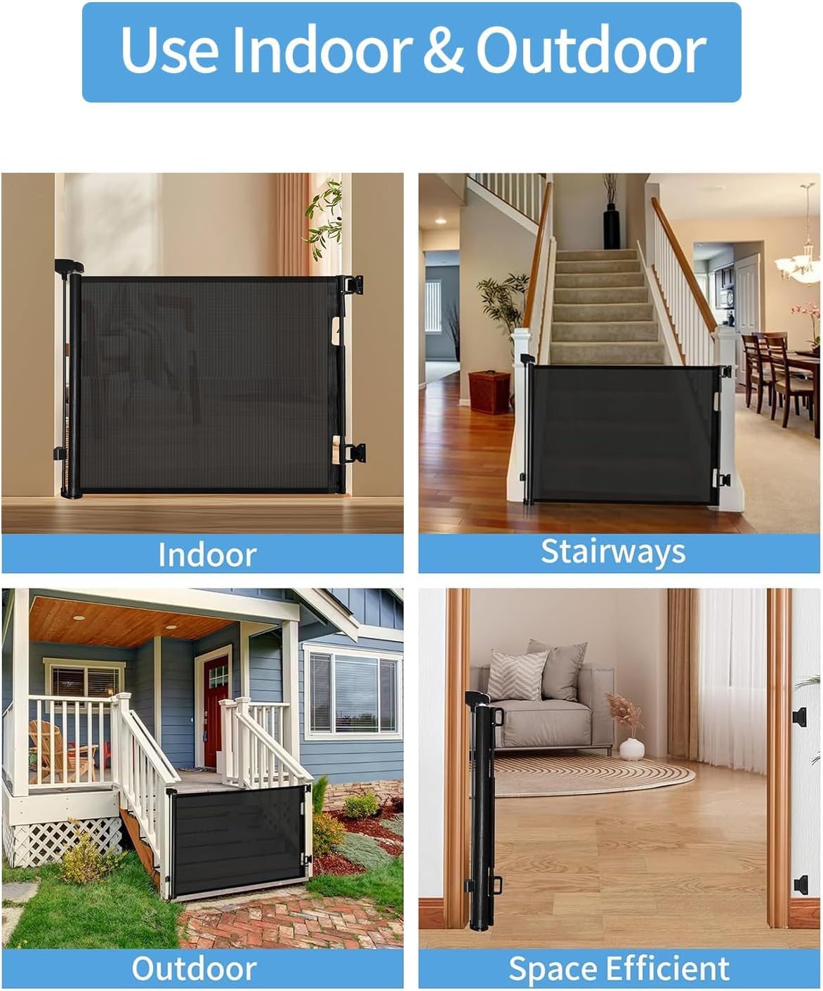 Retractable Baby Gate,Mesh Baby Gate or Mesh Dog Gate,33.6" Tall,Extends up to 55" Wide,Child Safety Gate for Doorways, Stairs, Hallways, Indoor/Outdoor (Black 33.6"x55")