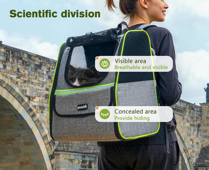 Pecute Expandable Cat Backpack Carrier, Small Dog Backpack Carrier, Pet Backpack Carriers for Cats Dogs Puppy Kitten, Cat Carriers Bag Carrying for Travel Hiking Bike Riding Walking Outdoor,Grey
