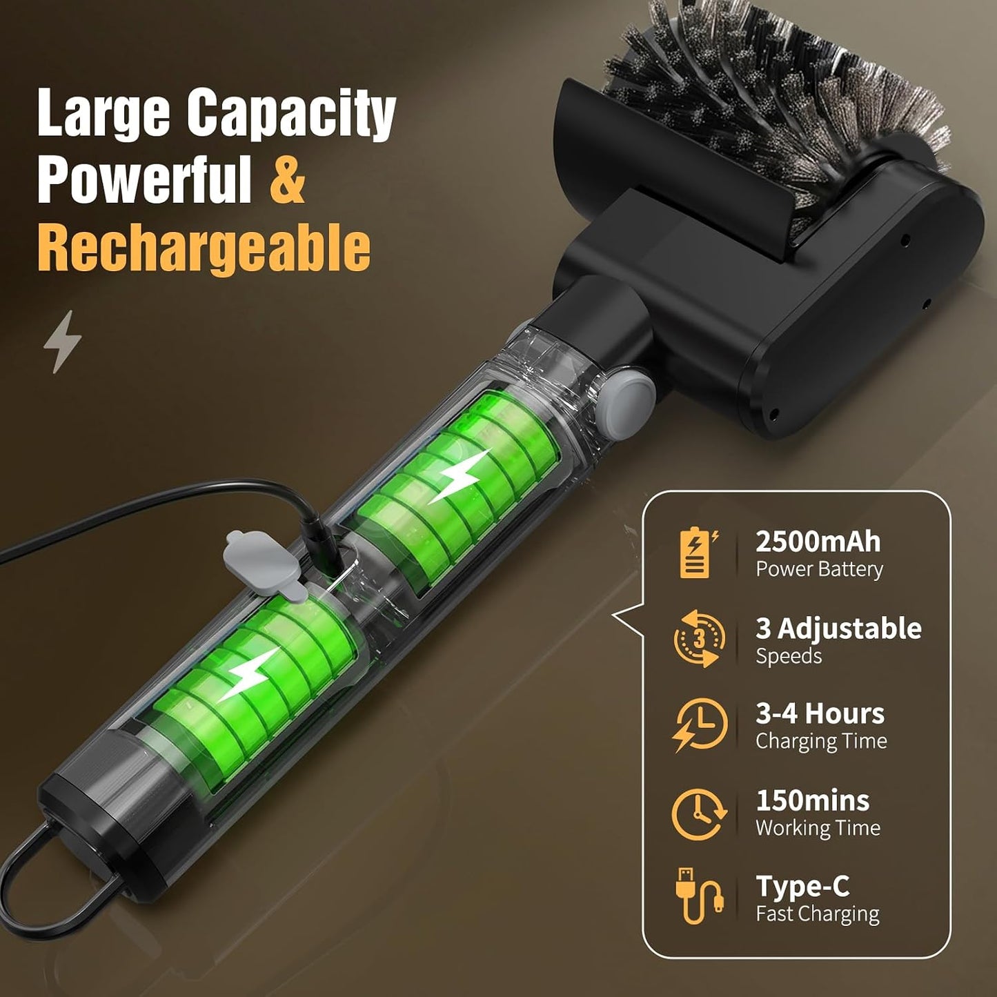 Electric Grill Brush for Outdoor, 3-in-1 Cordless Rotary Grill Brush | 3 Adjustable Speeds & Angles, 3 Replaceable Heads, 150-Minutes Long Runtime Grill Cleaning Brush for BBQ Grates