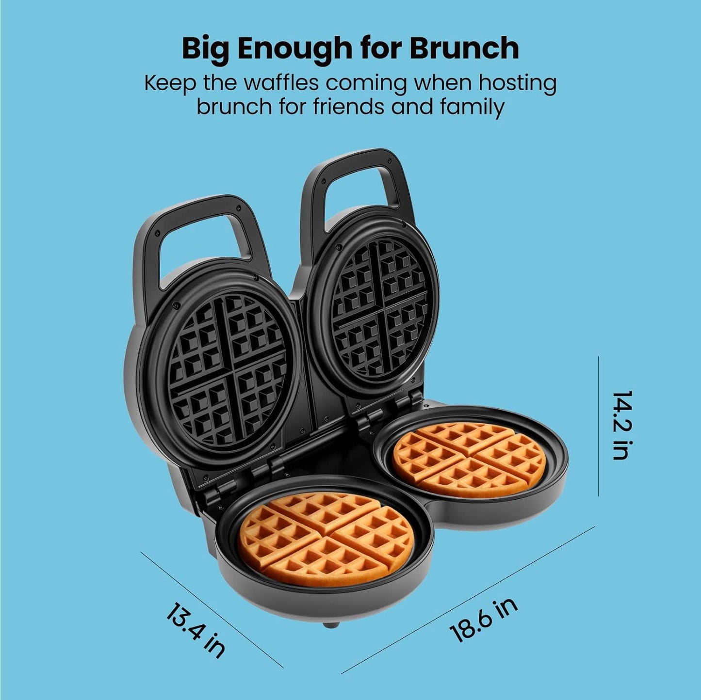 Chefman Anti-Overflow Belgian Waffle Maker w/ Shade Selector, Temperature Control, Mess Free Moat, Round Iron w/ Nonstick Plates & Cool Touch Handle, Measuring Cup Included, Red
