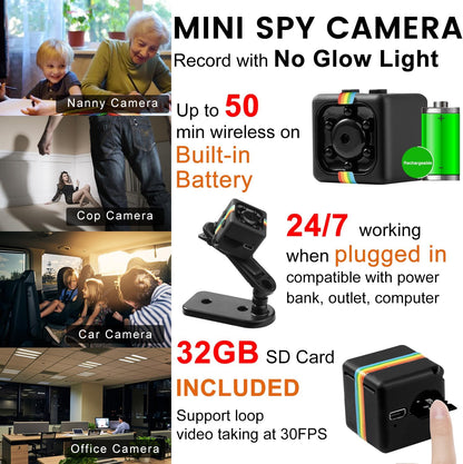 Spy Camera, Bextgoo Hidden Camera No WiFi, 1080P FHD Mini Camera with 32GB Memory Card,12MP Photoshoot, 140° Wide Angle, 360° Rotating Bracket, No Monthly Fee, for Travel, Outdoor Security