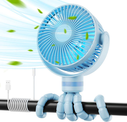Momcozy Portable Stroller Fan, 27H Ultra-long Battery Life, Detachable 4 Speed 360°Rotate, LED Night Light with 2 Modes, USB Rechargeable and Handheld Cooling Fan for Travel, Car Seat