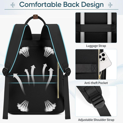 RAINSMORE Laptop Backpack 15.6 Inch for Women Large Travel Backpack with USB Charging Port Water Resistant