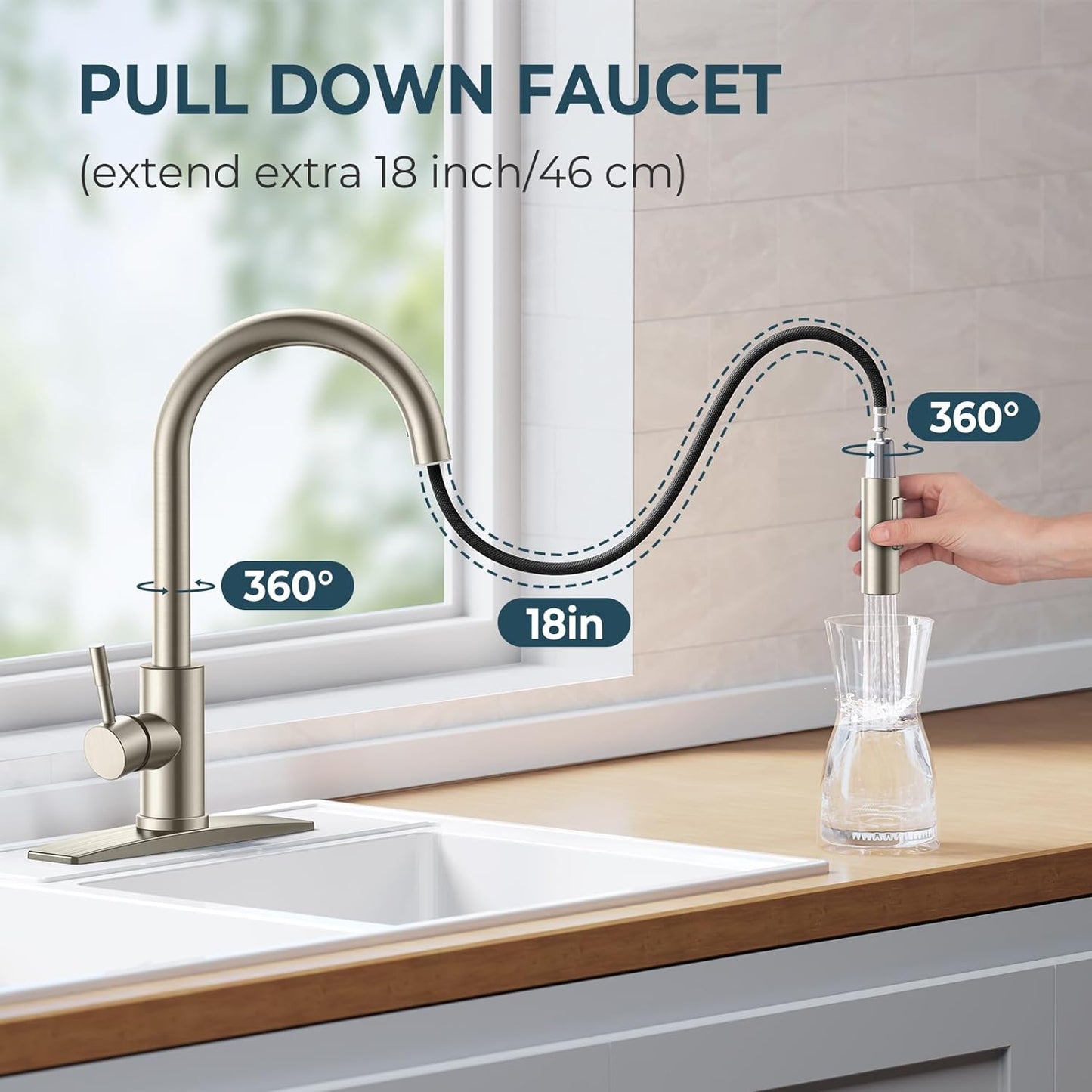 FORIOUS Kitchen Faucet with Pull Down Sprayer, Stainless Steel Single Handle Classic Sink Faucet 1 Or 3 Hole, Dual Function Faucet for Farmhouse, Camper, Laundry, Rv, Bar, Mattle Black
