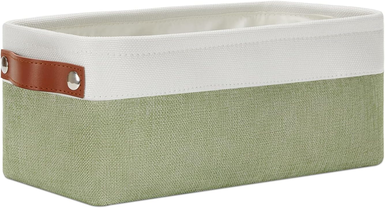 DULLEMELO Storage Baskets for Shelves, Fabric Collapsible Rectangular Storage Bins for Shelves, Closets, Nursery, Home, Office, Empty Gift Baskets (White&Teal)