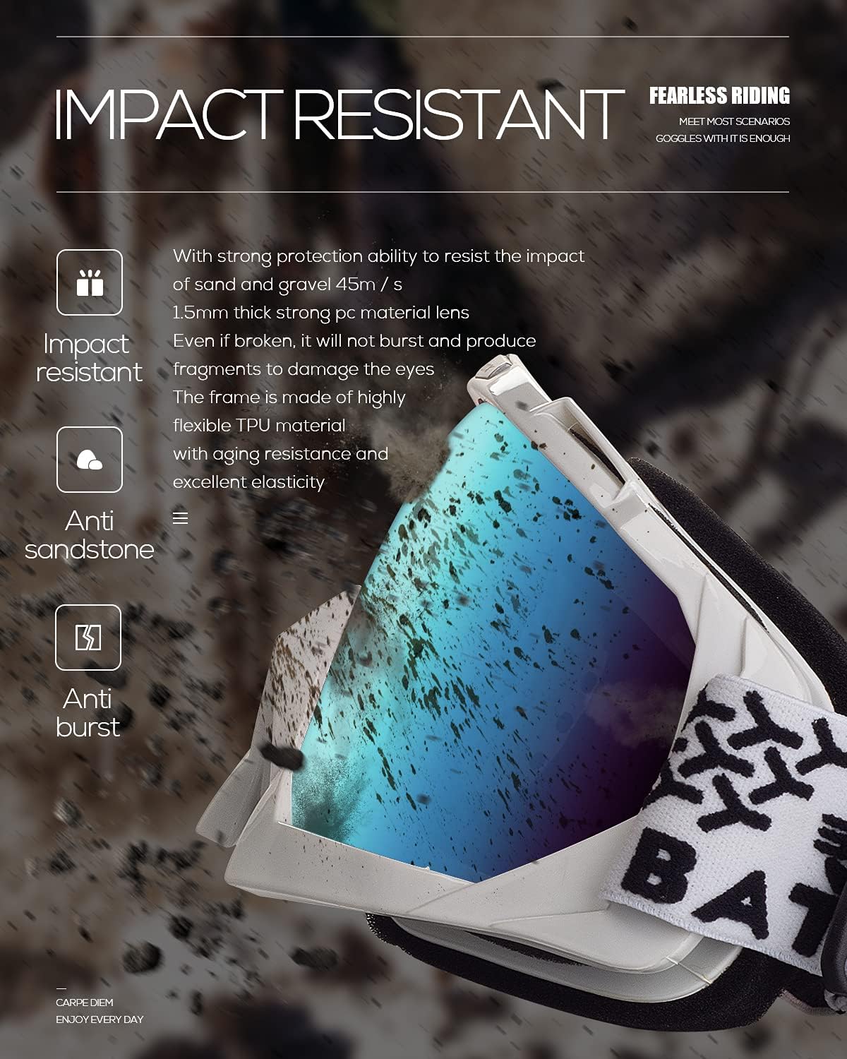 BATFOX Motorcycle Goggles Dirt Bike ATV Motocross Safety ATV Tactical Riding