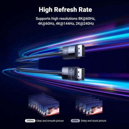 UGREEN VESA Certified DisplayPort 1.4 Cable, DP 8K@60Hz, 4K@144Hz, 1080P@240Hz, Support 32.4Gbps HDR, FreeSync G-Sync, Braided Cord for HDTVs, Gaming Monitors, PC Graphics (6ft)