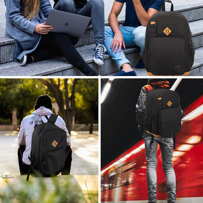 KEOFID classic carry-on travel backpack for men and women, Anti theft laptop backpack with USB charging port, large backpack for college(dark black）