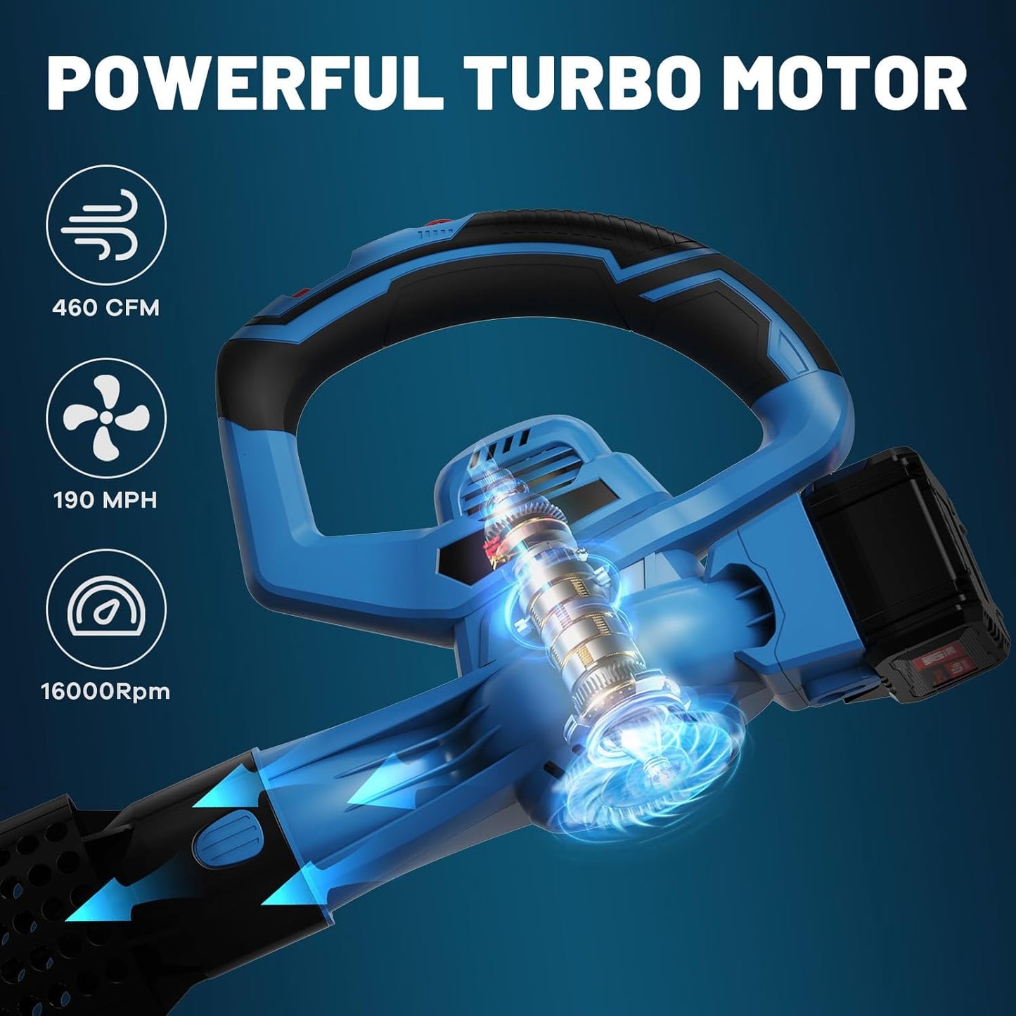Leaf Blower Cordless,460CFM &190MPH,20V 4.0Ah Upgrade Battery Powered 2-in-1 Leaf Blower(Upgraded),6 Variable Speed,for Blowing Leaves,Debris,Snow and Dust,4.0Ah Battery&Charger Included(Blue)