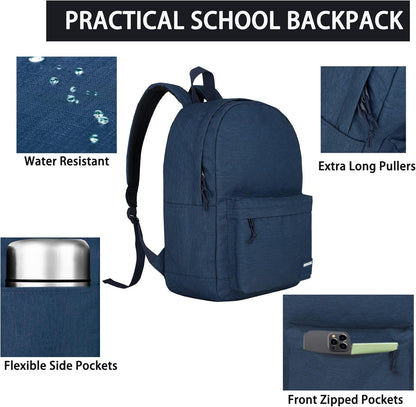 SUPACOOL Casual Laptop Backpack with USB Charging Port for Men and Women, School Bookbag for College, Lightweight Pack Back(Dark Black)