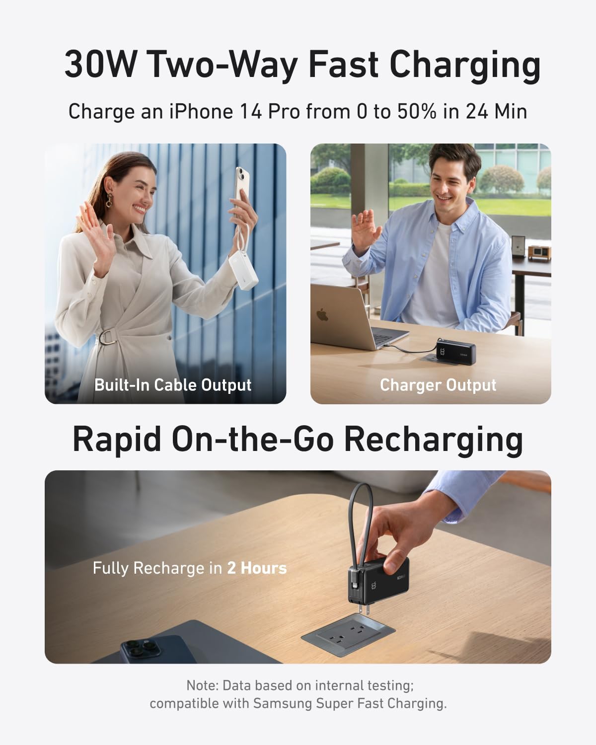 ANKER Nano 3-in-1 Power Bank, Foldable AC Plug, 10,000mAh, 30W Two-Way Fast Charging, Built-in Lightning Cable (Not for iPhone 16/15 Series), Compatible with iPhone 14 Series, AirPods, and More