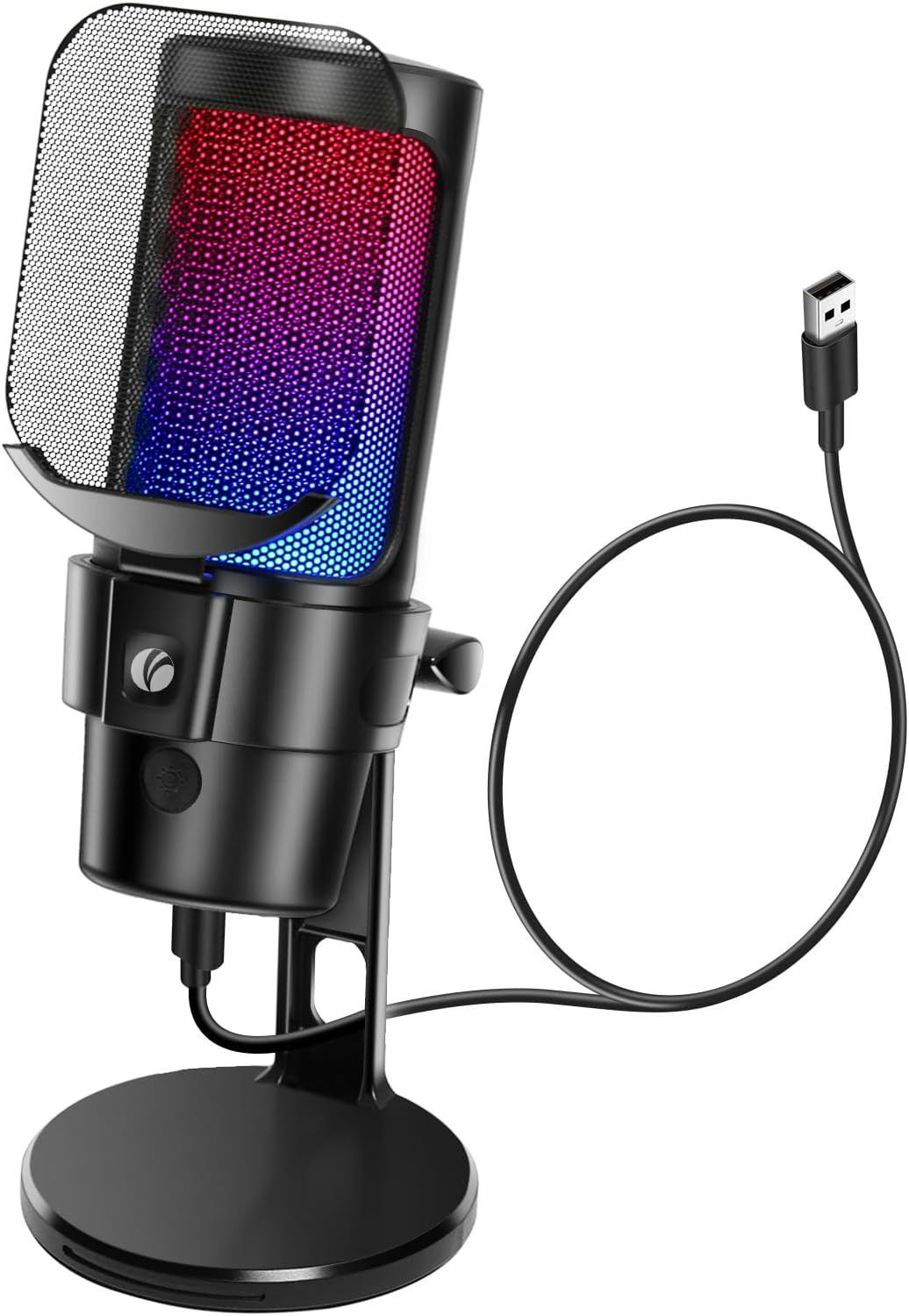 VCOM Gaming Microphone USB PC Mic for Streaming, Podcasts, Videos – Condenser Desktop Microphone with RGB Lights, Quick Mute, Shock Mount, Pop Filter, Volume Control – Compatible with PS4, PS5, and PC - PuriLite