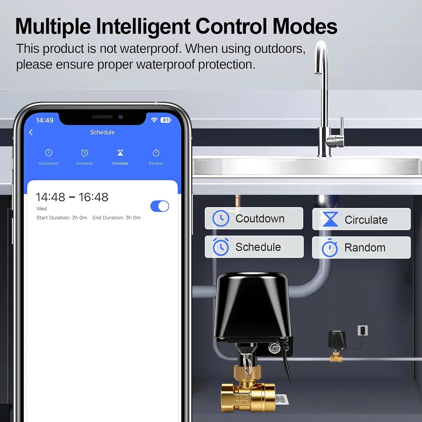 WiFi & Bluetooth Smart Water Valve DN15 (1/2") | Automatic Water Shutoff Controller | App & Voice Control | Alexa & Google Assistant Compatible