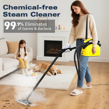 Waitbird Steam Cleaner, Multipurpose Powerful Steamer with 21 Accessories, Portable Handheld Steam Mop with 38OZ Tank, Natural Cleaning for Home Use, Floor, Grout, Tile, Couch, Carpet, Car,Yellow