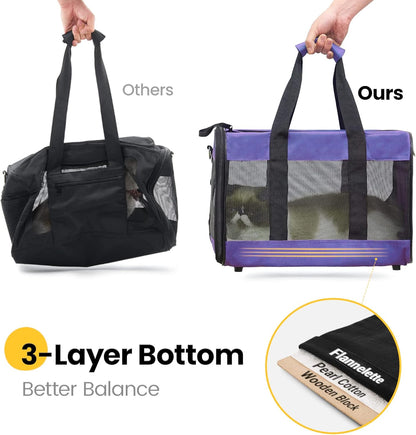 Conlun Cat Carrier Airline Approved, Soft-Sided Dog Carrier with Inner Safety Leash, Pet Transport Carrier for Small-Medium Cats Puppies up to 15 Lbs, Collapsible Travel Kitten Carrier Bag -Black M
