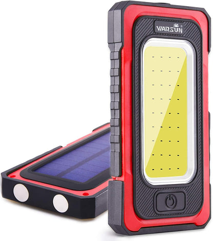 WARSUN Portable Rechargeable Magnetic Work Light, LED Flood Light Waterproof for Outdoor Camping Hiking Emergency Car Repairing (USB + Solar Charging, Yellow)