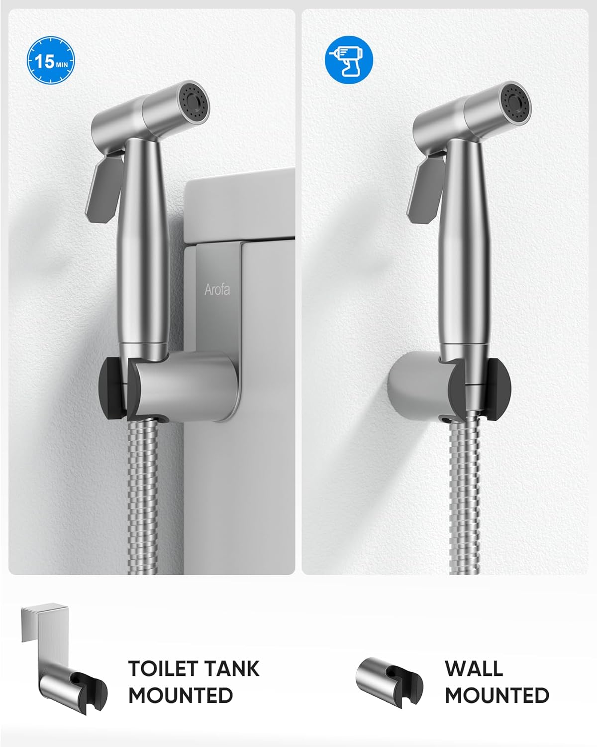 Arofa Handheld Bidet Sprayer for Toilet-Adjustable Water Pressure Control with Bidet Hose for Feminine Wash, Stainless Steel Brushed Nickel Cloth Diaper Bidet Toilet Sprayer for Baby Wash