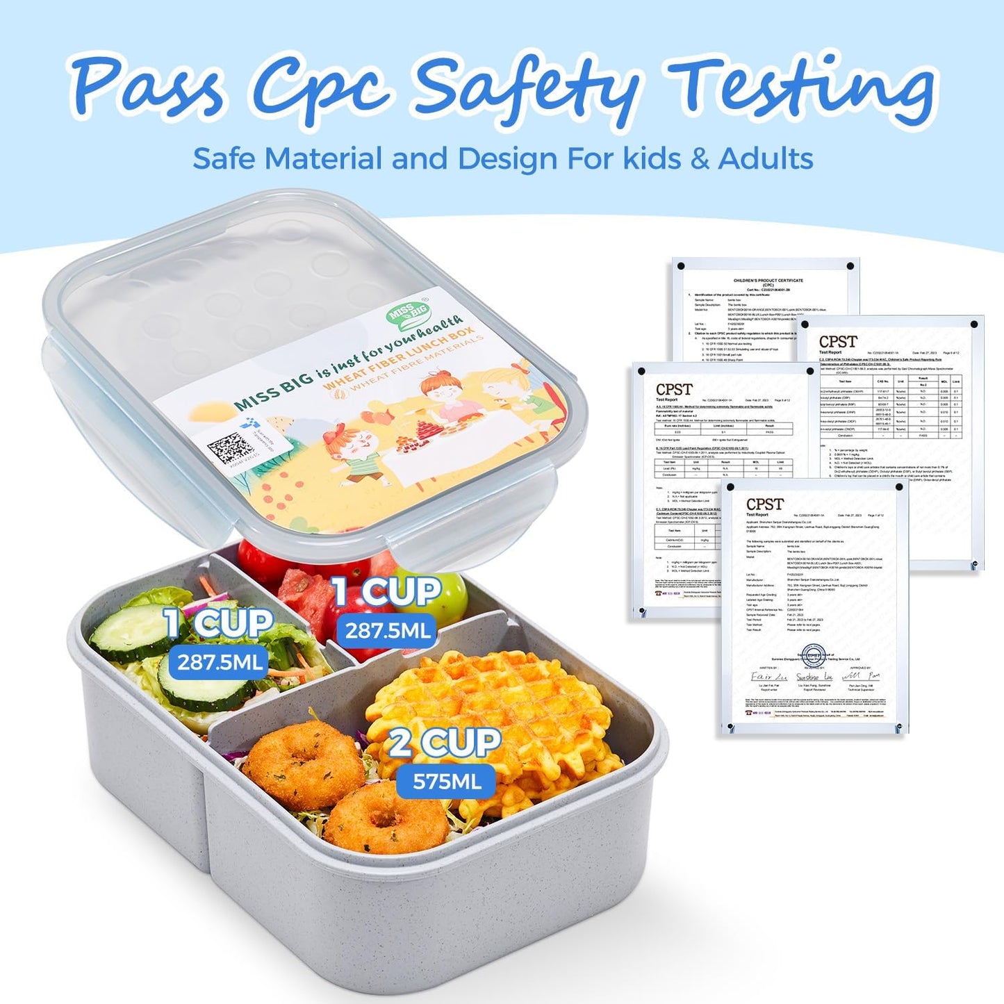 MISS BIG® Bento Box,Lunch Box Adult,Ideal Leak Proof Lunch Containers,Mom's Choice Lunch Box for Kids,No BPAs and No Chemical Dyes,Microwave and Dishwasher Safe Lunch Container (1900ml White)