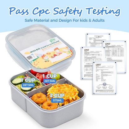 MISS BIG® Bento Box,Lunch Box Adult,Ideal Leak Proof Lunch Containers,Mom's Choice Lunch Box for Kids,No BPAs and No Chemical Dyes,Microwave and Dishwasher Safe Lunch Container (1900ml White)